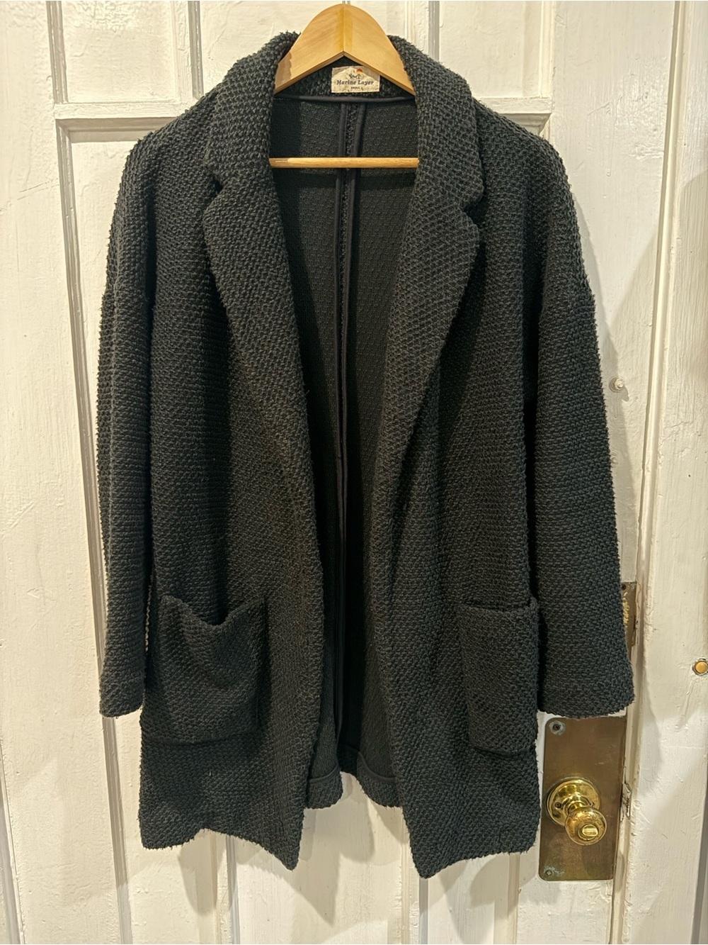 Marine Layer Black Textured Knit Open Blazer